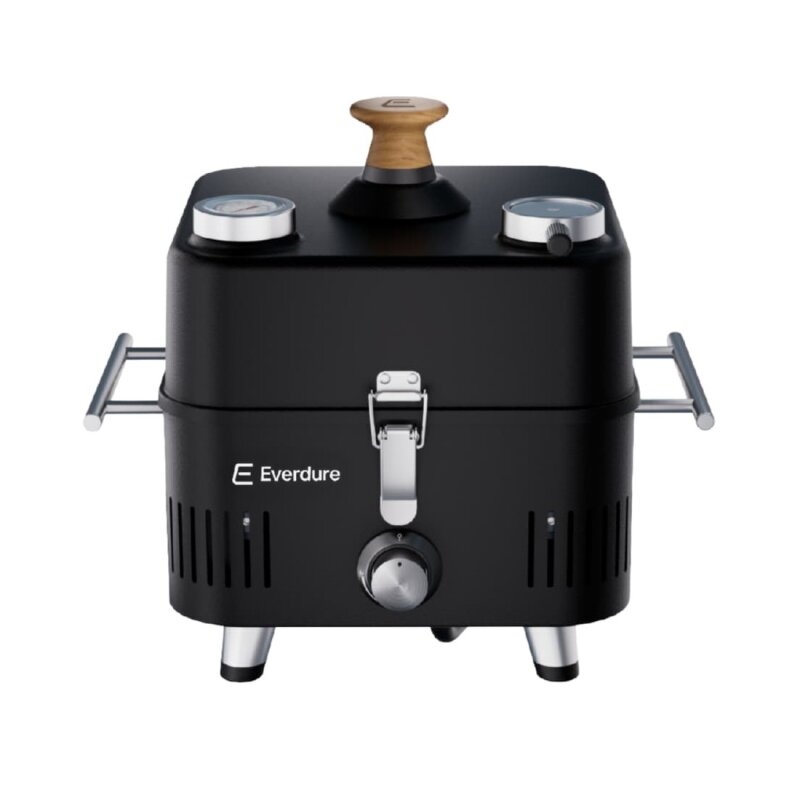 tragbarer Gasgrill Everdure ehd Cube ProFlame 360 mit Garhaube + Gusplatte, all Black