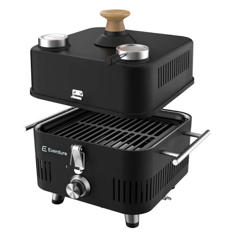 tragbarer Gasgrill Everdure ehd Cube ProFlame 360 mit Garhaube + Gusplatte, all Black