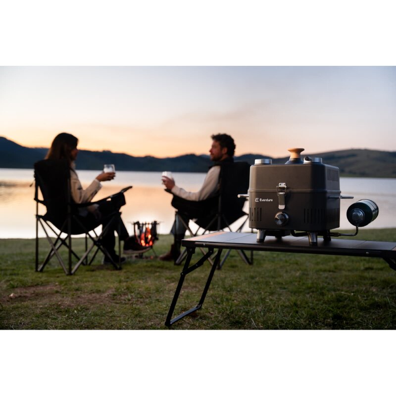 tragbarer Gasgrill Everdure ehd Cube ProFlame 360 mit Garhaube + Gusplatte, all Black