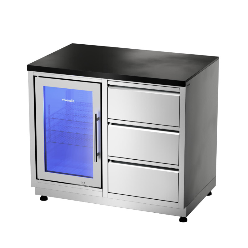Grill Beistellwagen mit Kühlschrank - vivandio quub Special CoolBuddy, Silber