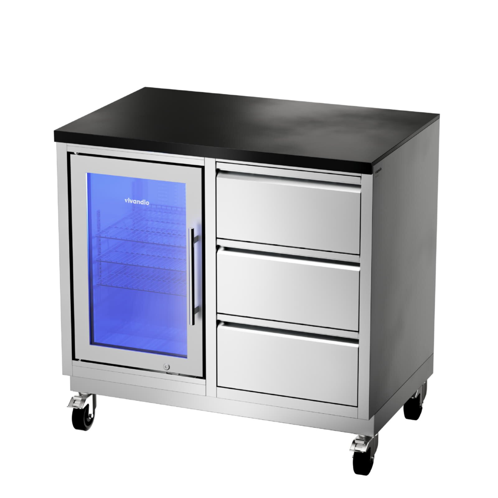 Grill Beistellwagen mit Kühlschrank - vivandio quub Special CoolBuddy, Silber
