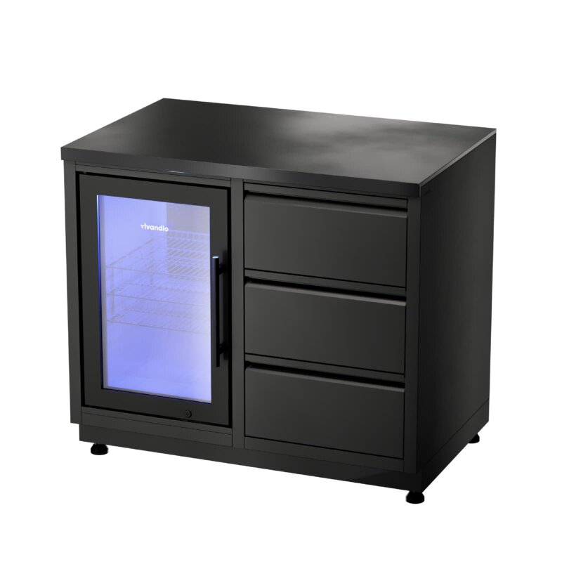 Grill Beistellwagen mit Kühlschrank - vivandio quub Special CoolBuddy, Schwarz