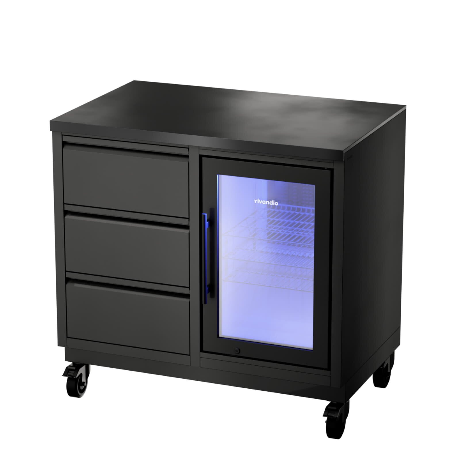 Grill Beistellwagen mit Kühlschrank - vivandio quub Special CoolBuddy, Schwarz