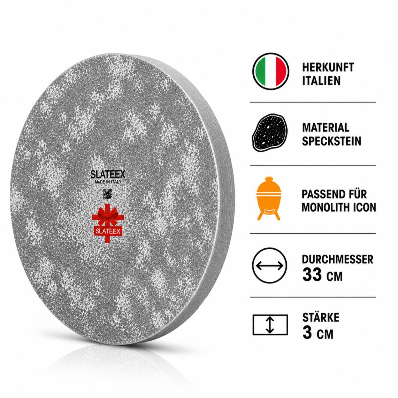 Slateex runder Grillstein aus Speckstein für Monolith Icon, ⌀33 x 3 cm