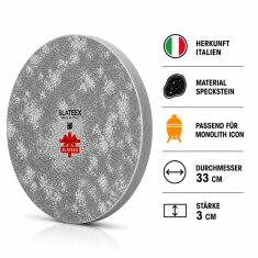 Slateex runder Grillstein aus Speckstein für Monolith Icon, ⌀33 x 3 cm