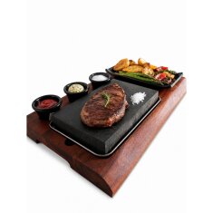 Slateex Akazien Steakbrett mit Specksteinplatten und Servierschalen