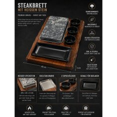 Slateex Akazien Steakbrett mit Specksteinplatten und Servierschalen