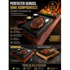 Slateex Akazien Steakbrett mit Specksteinplatten und Servierschalen