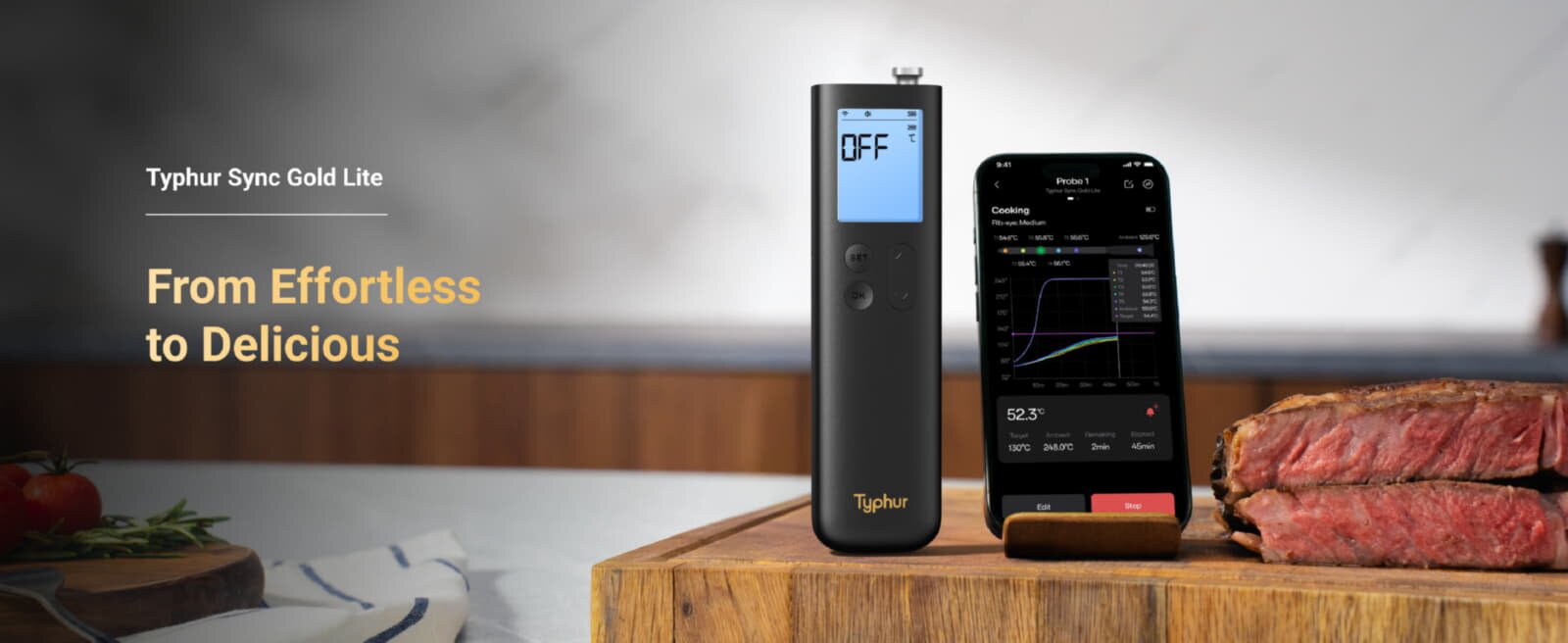 Typhur Sync Gold Lite - kabelloses Fleischthermometer mit 1 Sonde - wireless