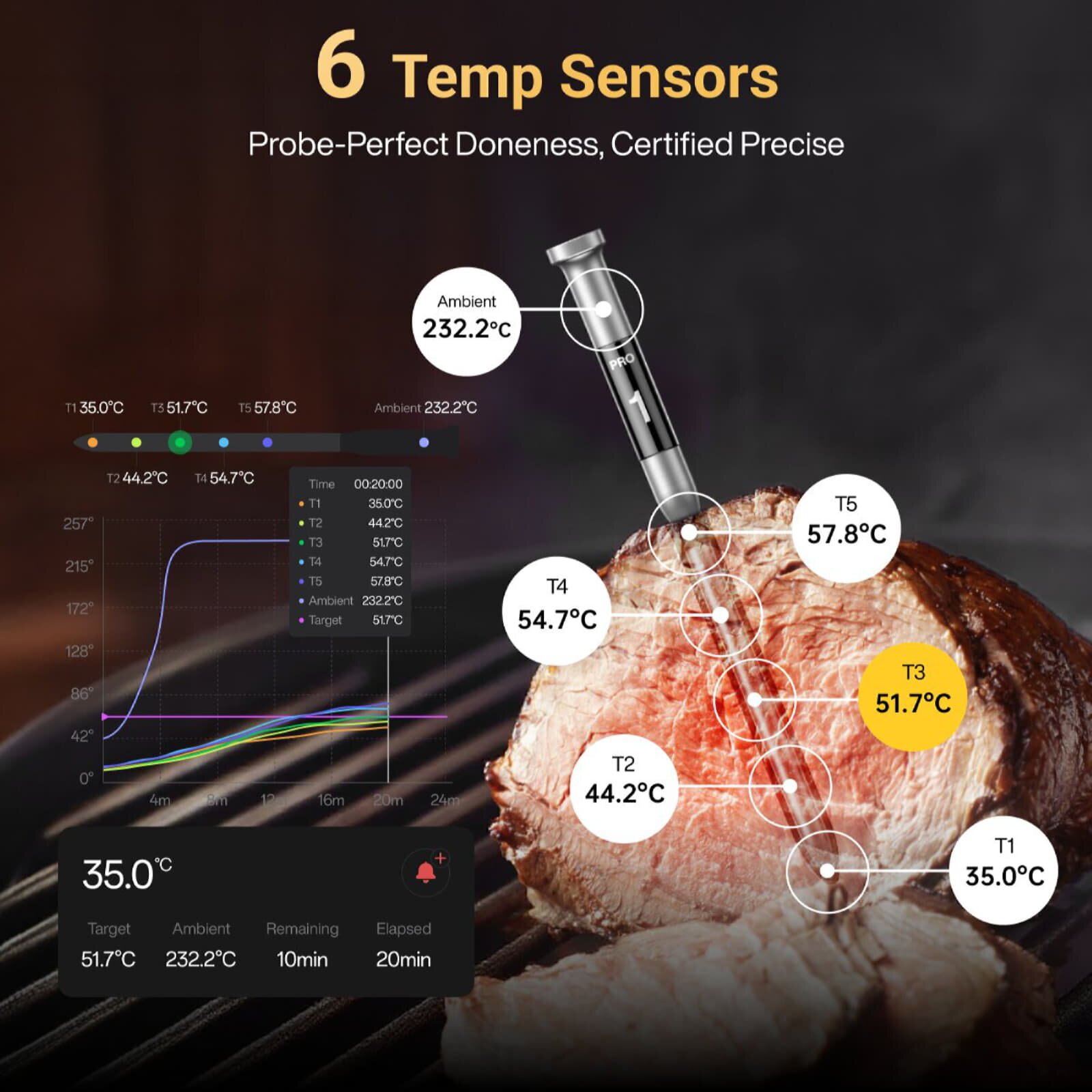 Typhur Sync Gold Lite - kabelloses Fleischthermometer mit 1 Sonde - wireless