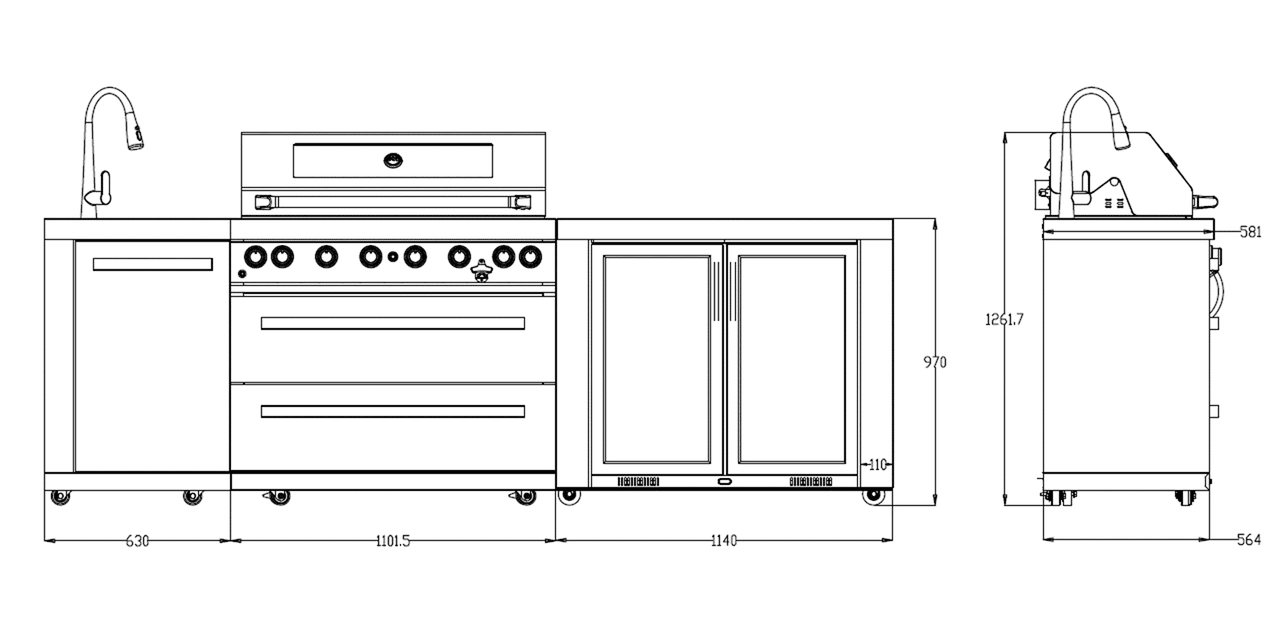 Everdure NEO Black Steel Outdoorküche inkl. Grill, Kühlschrank, Spülbecken