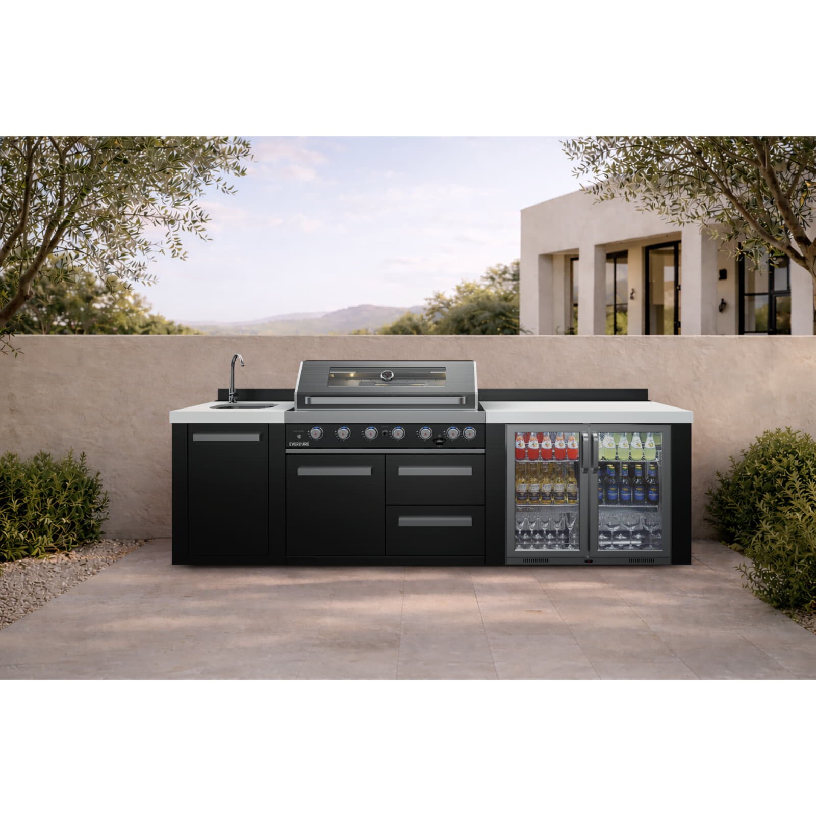 Everdure NEO Black Steel Outdoorküche inkl. Grill, Kühlschrank, Spülbecken