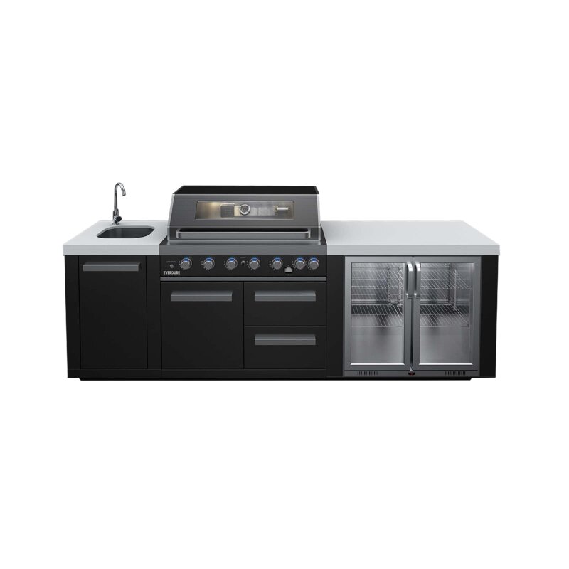 Everdure NEO Black BBQ Modul mit Built- In 6+1 Brenner Gasgrill, Schwarz