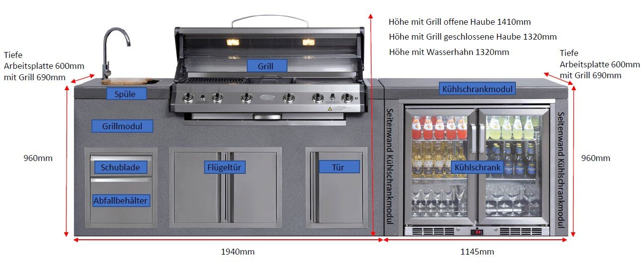 Everdure NEO Stone Outdoorküche inkl. Gasgrill, Doppelkühlschrank, Spülbecken
