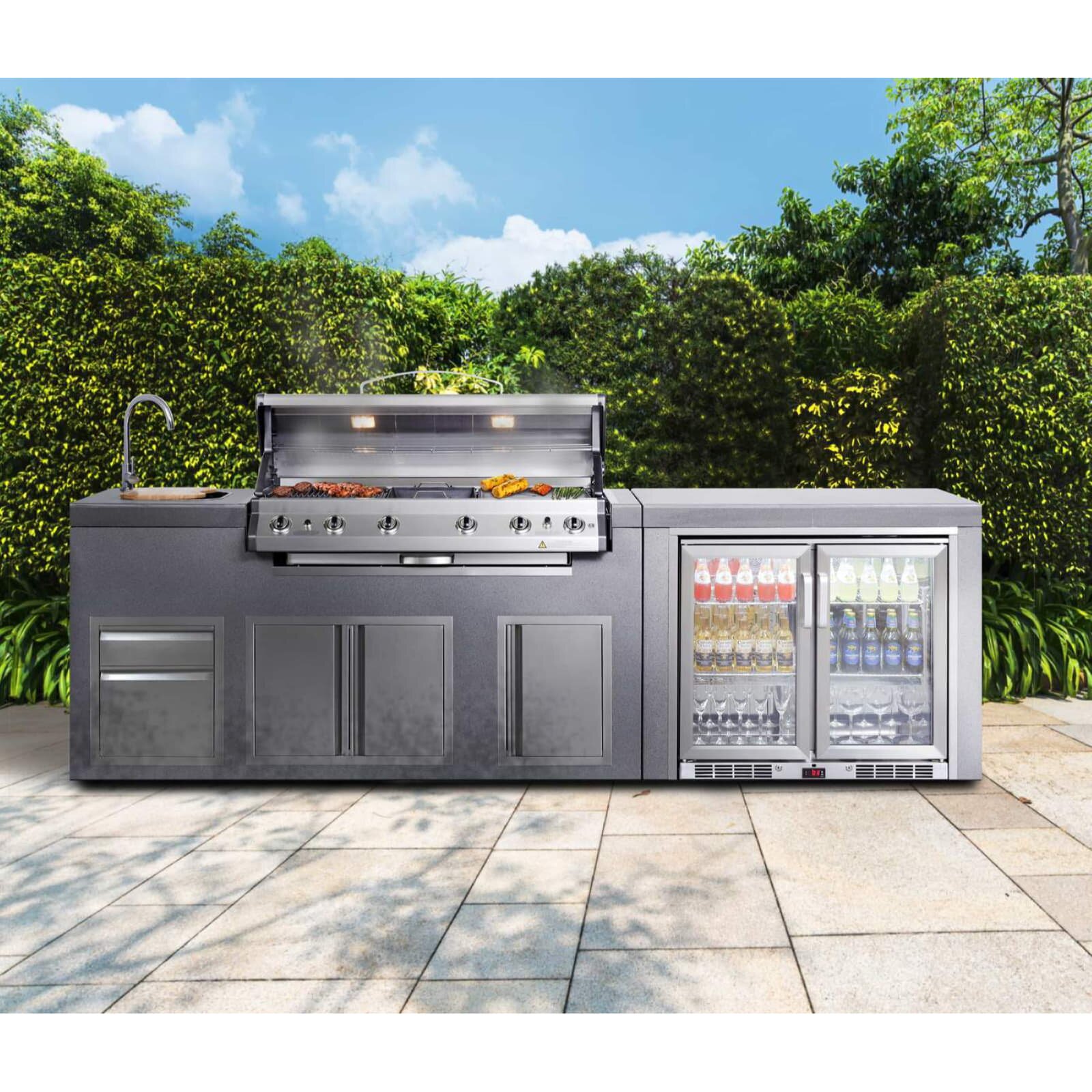 Everdure NEO Stone Outdoorküche inkl. Gasgrill, Doppelkühlschrank, Spülbecken