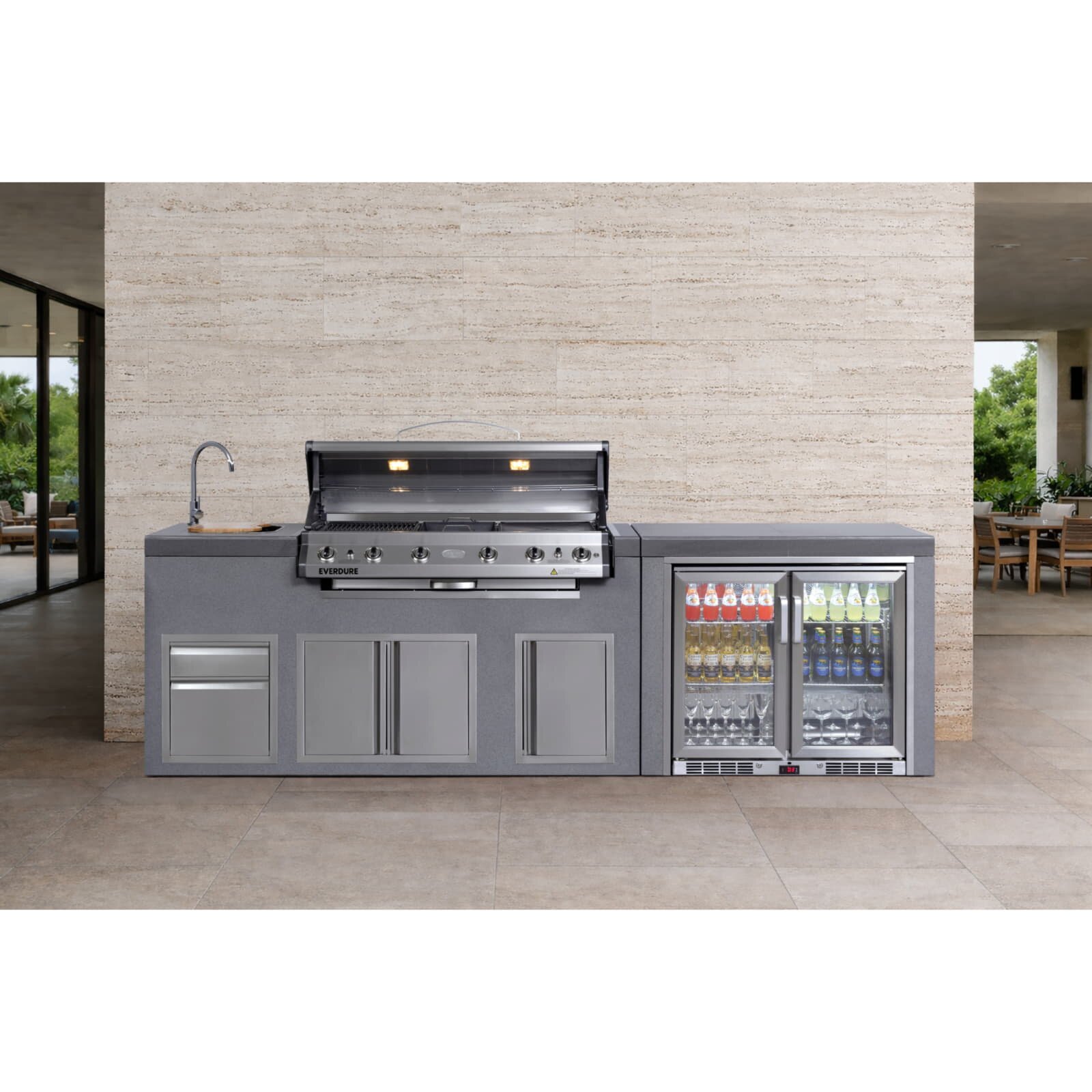 Everdure NEO Stone Outdoorküche inkl. Gasgrill, Doppelkühlschrank, Spülbecken
