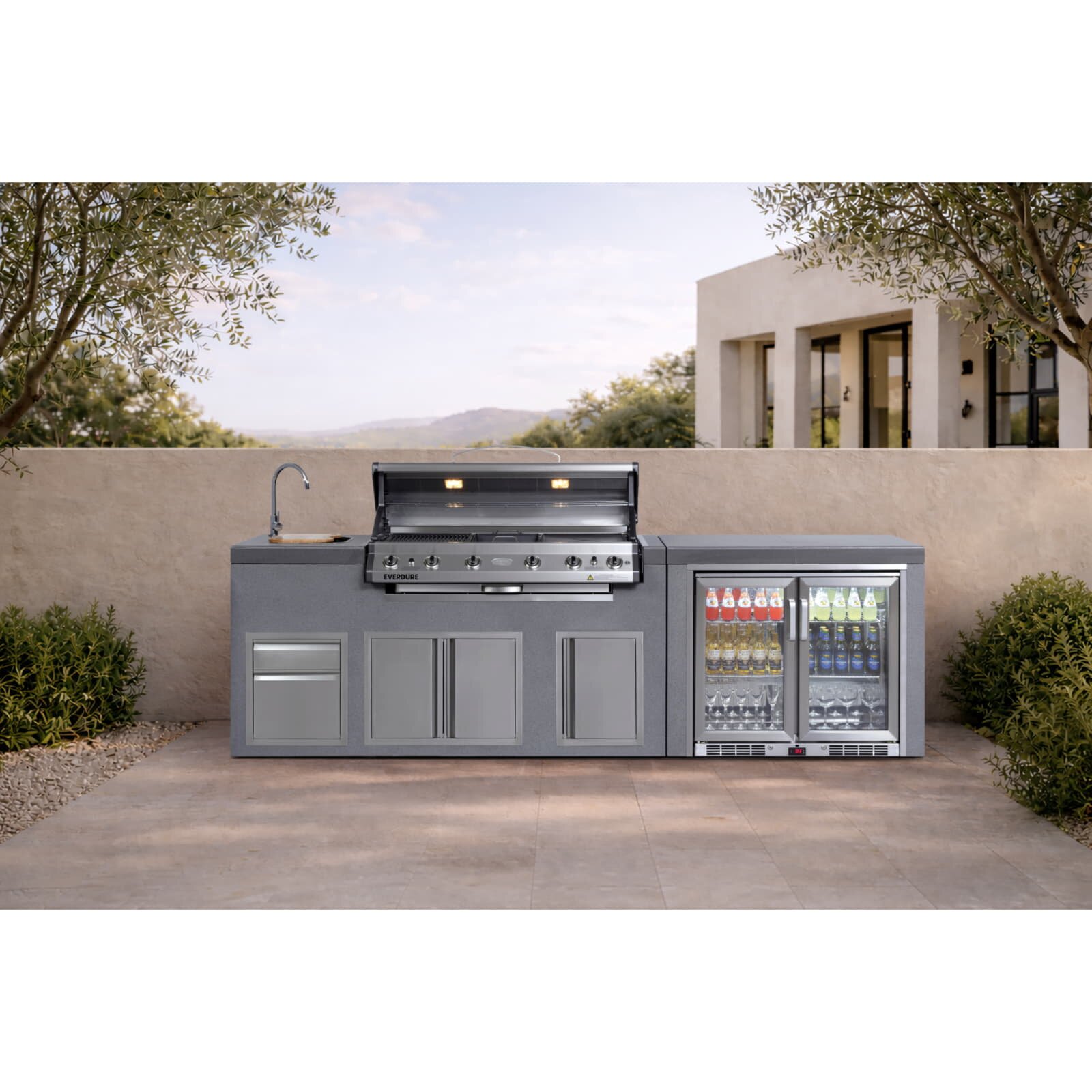 Everdure NEO Stone Outdoorküche inkl. Gasgrill, Doppelkühlschrank, Spülbecken