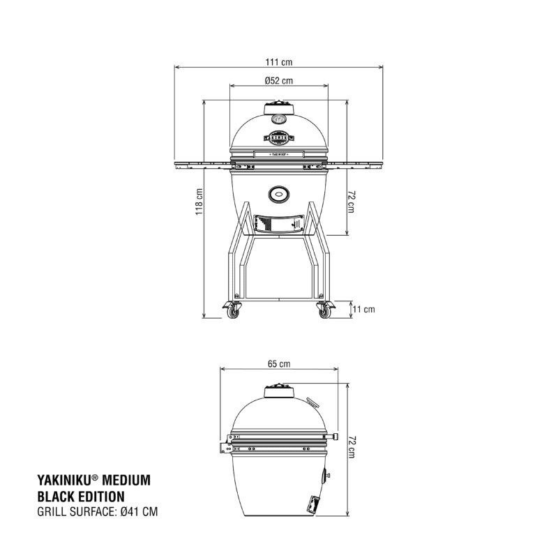 Keramikgrill Yakiniku Kamado 16", Medium Black Edition Set inkl. Gestell + Seitentische