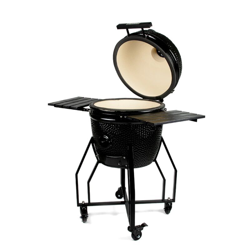 Keramikgrill Yakiniku Kamado 16", Medium Black Edition Set inkl. Gestell + Seitentische