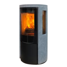 Kaminofen Jydepejsen Cozy Modern mit Seitenfenster - Speckstein - 6 kW - Grau, DuplicAir Luftrad Edelstahl - AUSSTELLUNGSSTÜCK