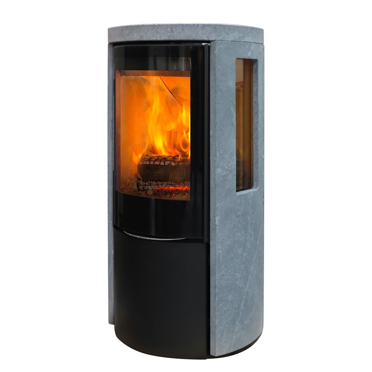 Kaminofen Jydepejsen Cozy Modern mit Seitenfenster - Speckstein - 6 kW - Grau, DuplicAir Luftrad Edelstahl - AUSSTELLUNGSSTÜCK