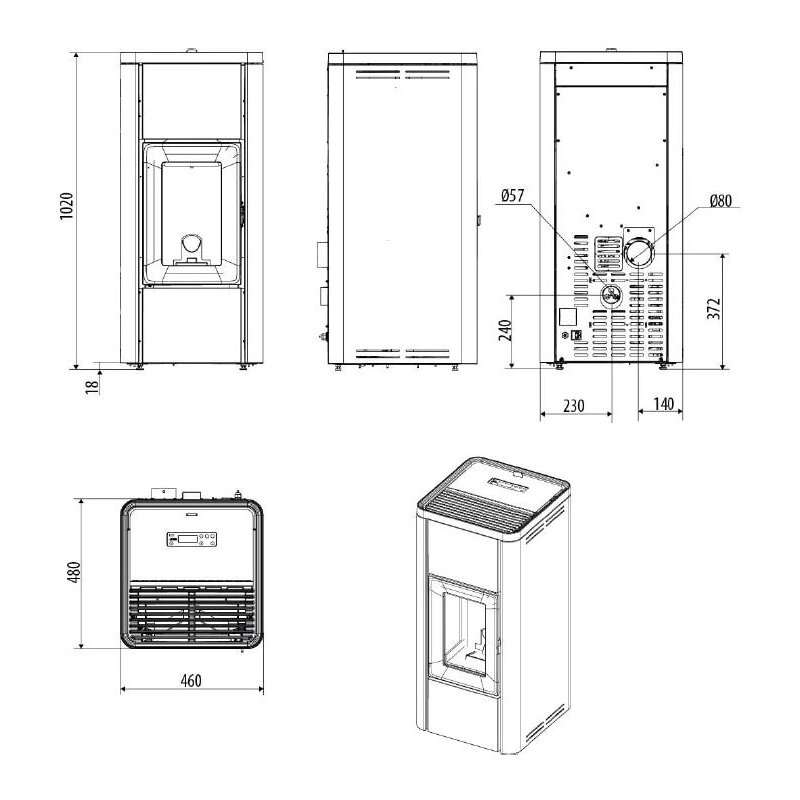 Pelletofen MCZ MIDA Air 6 R 5S (Anschluss hinten) - 6,2 kW