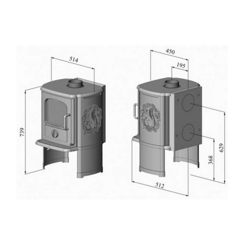 Kaminofen Gussofen Morsoe 3142 mit Eichhörnchen - 5,2 kW