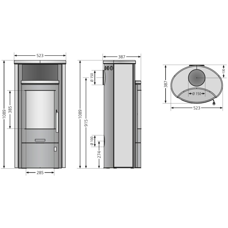 Kaminofen Oranier Pori 5 - 5 kW - Stahl Schwarz - Verkleidung Stahl Schwarz