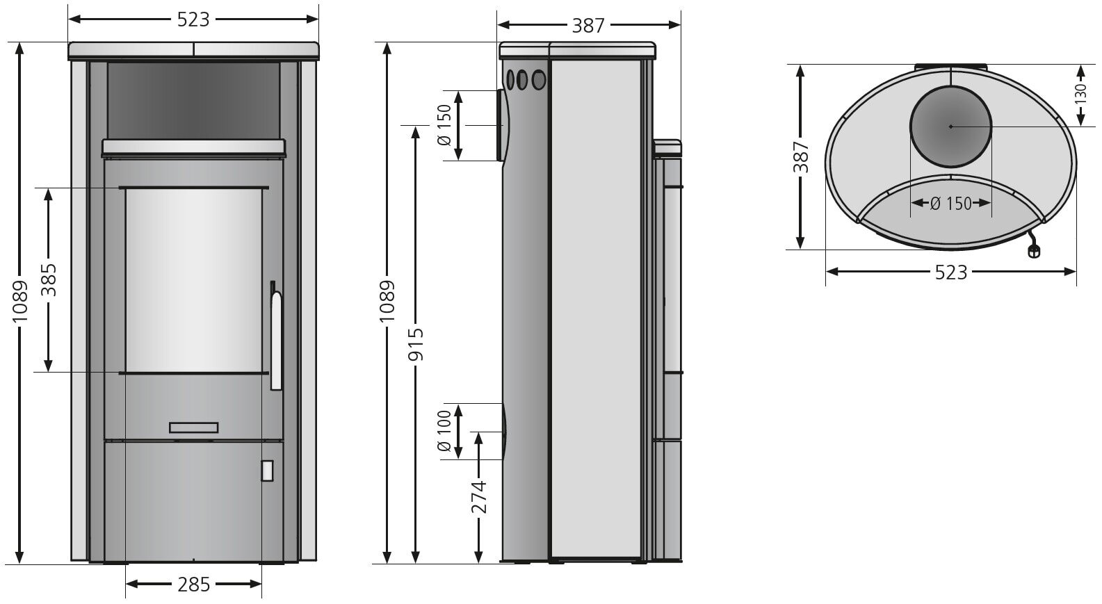 Kaminofen Oranier Pori 5 - 5 kW - Stahl Schwarz - Verkleidung Stahl Schwarz