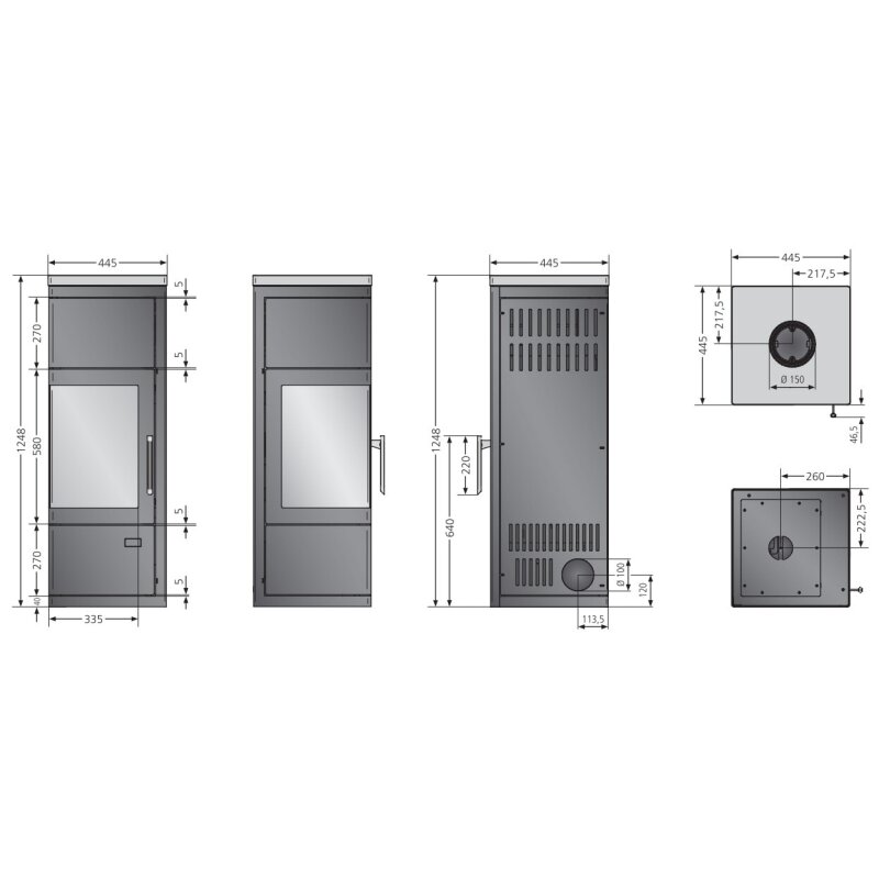 Kaminofen Justus Diego W+ - 6 kW - Stahl Schwarz mit Speicherstein