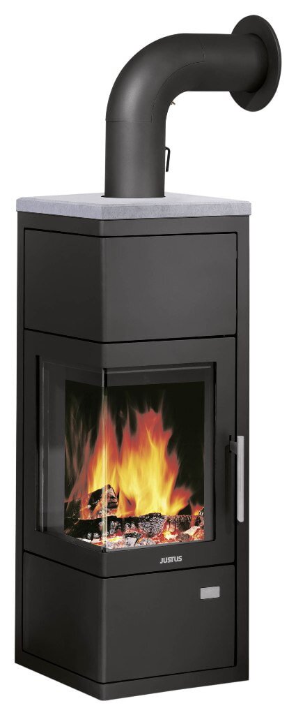 Kaminofen Justus Diego W+ - 6 kW - Stahl Schwarz mit Speicherstein