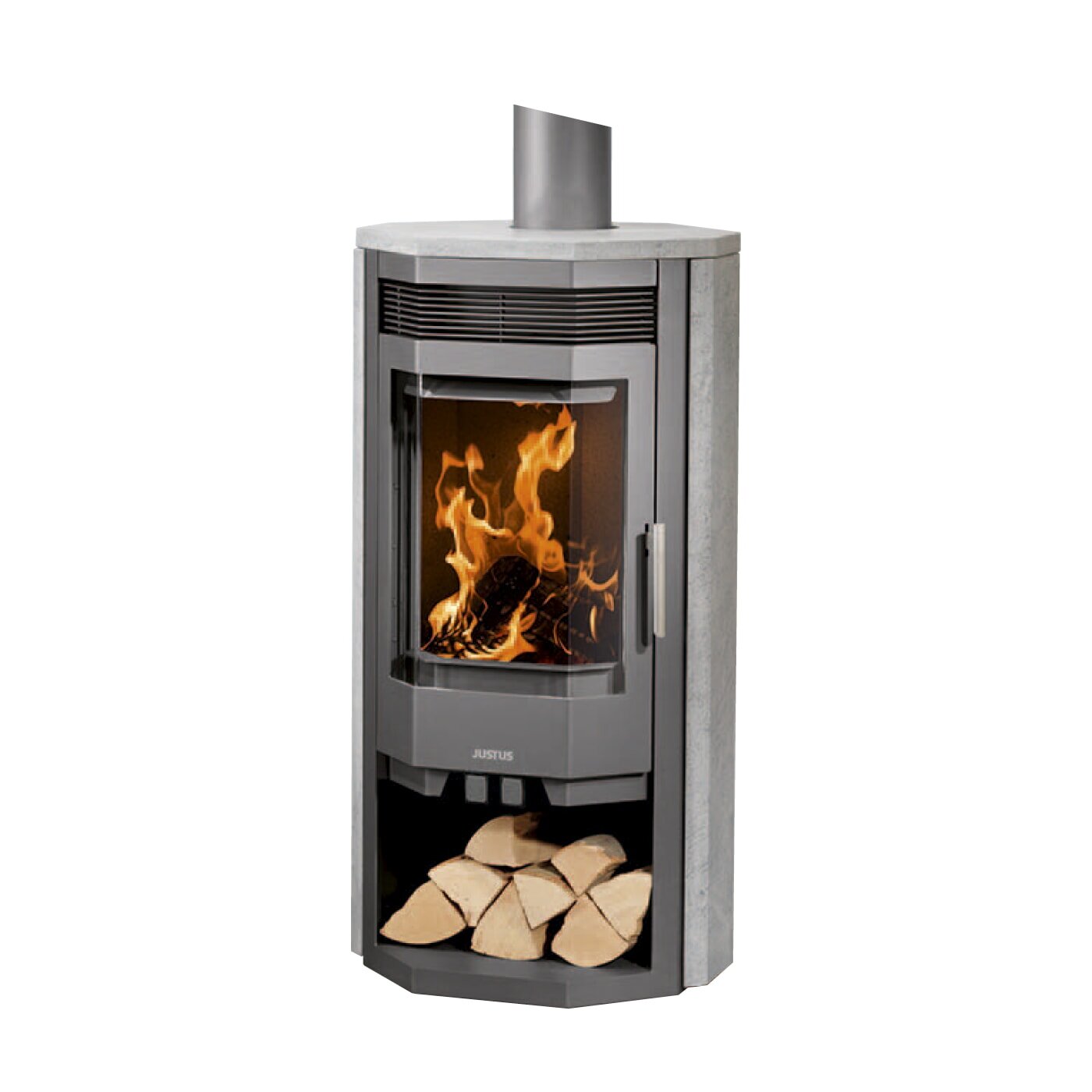 Kaminofen Justus Usedom 7 - 7 kW - Stahl Gussgrau - Verkleidung Speckstein