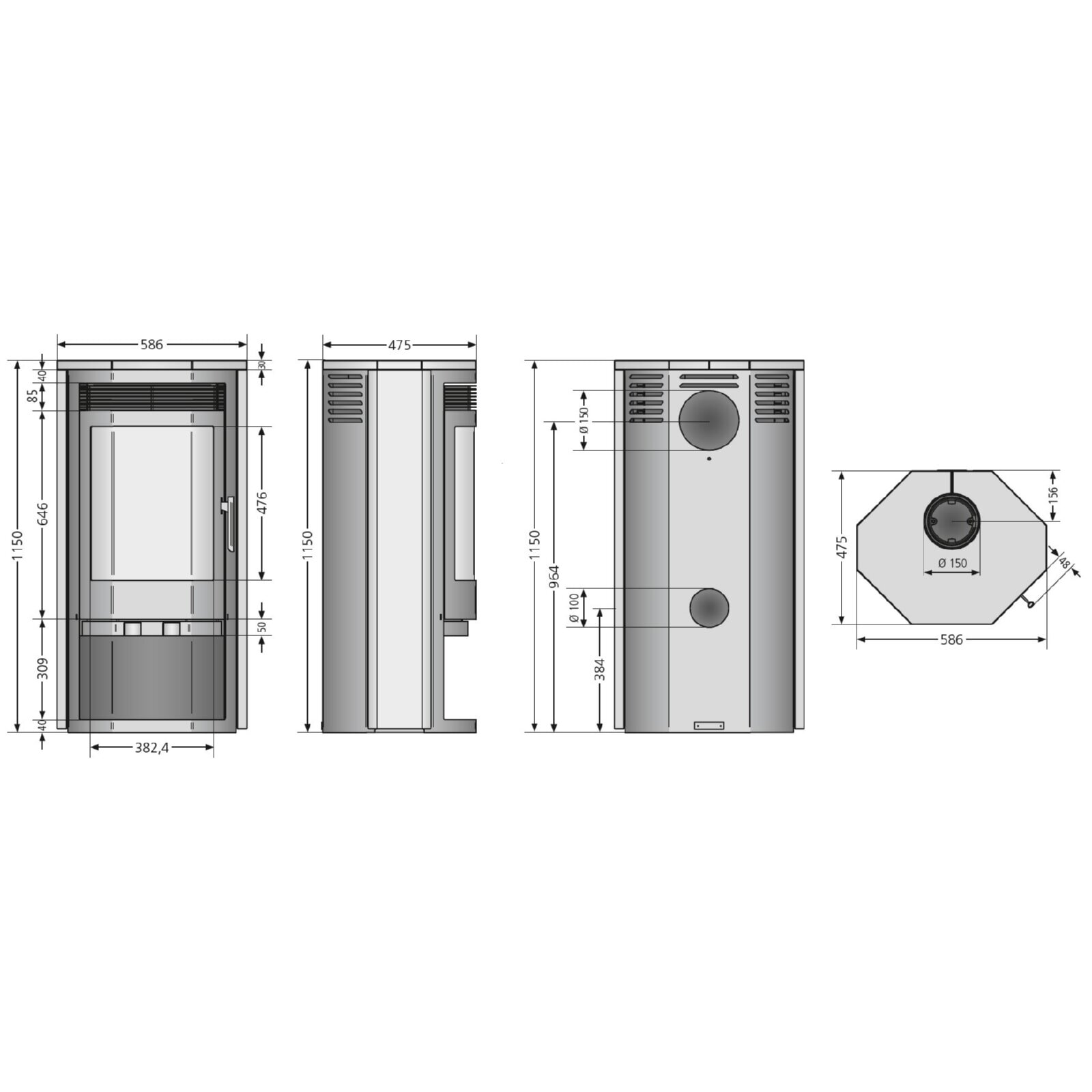 Kaminofen Justus Usedom 7 - 7 kW - Stahl Gussgrau - Verkleidung Speckstein