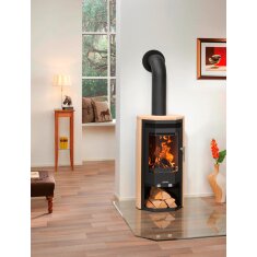Kaminofen Justus Usedom 5 - 5,5 kW - Stahl Schwarz - Verkleidung Sandstein