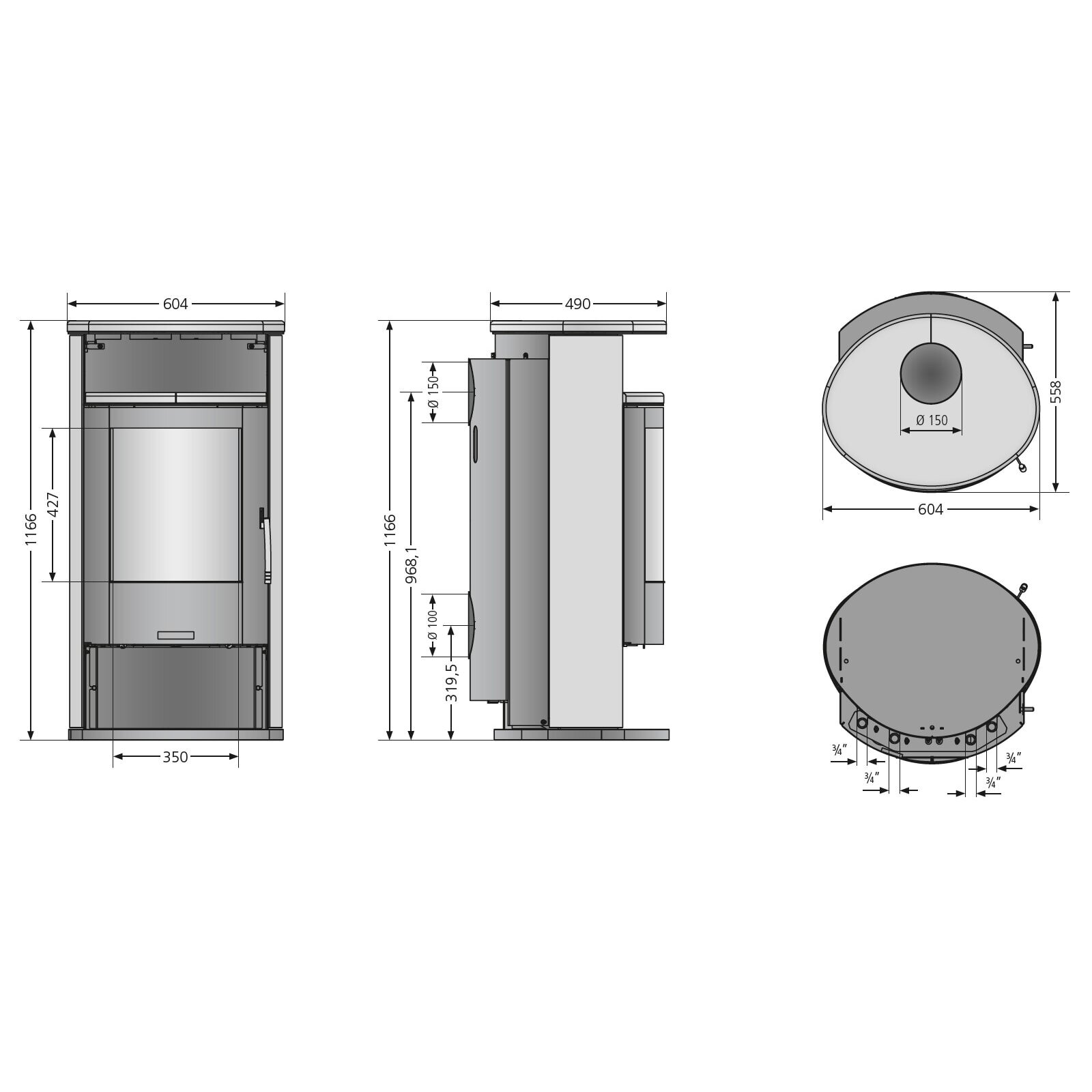 Kaminofen wassergeführt Justus Island Aqua 2.0 - 10 kW - Stahl Gussgrau