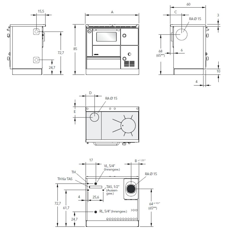 wassergeführter Zentralheizungsherd Lohberger ZEH 90 - 20 kW