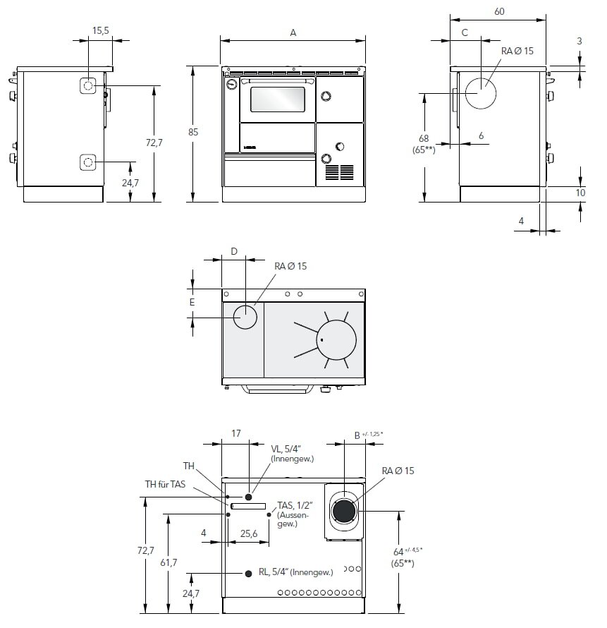 wassergeführter Zentralheizungsherd Lohberger ZEH 110 - 21 kW