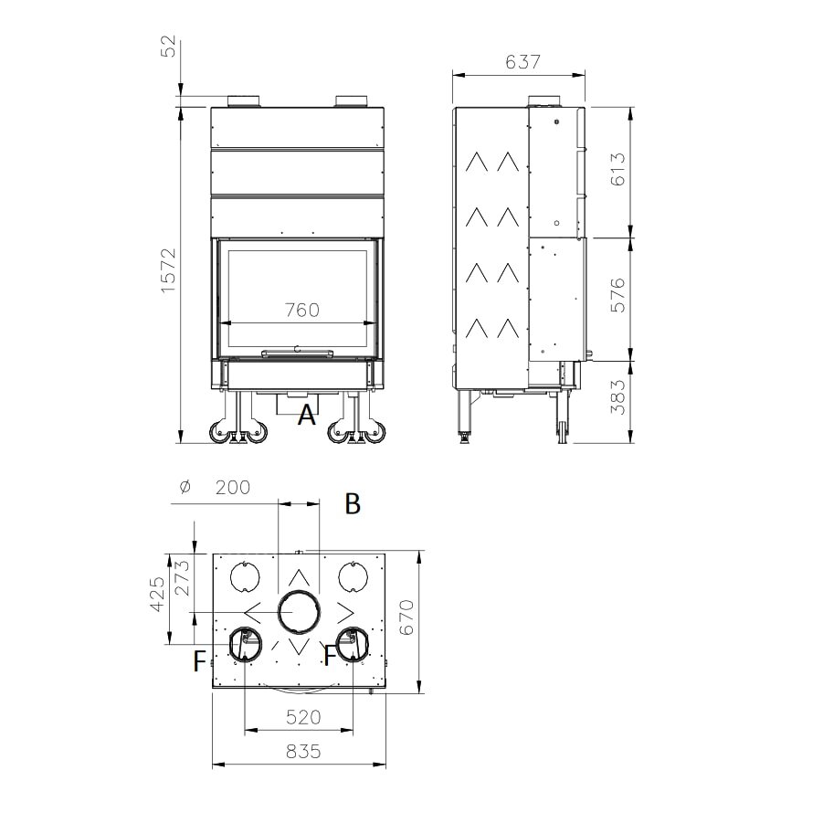 Kamineinsatz La Nordica Monoblocco Ghisa 750 Ironker Piano - 13 kW