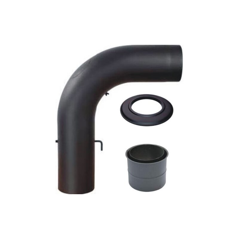 SET Rauchrohrbogen glattgezogen 90° 600 x 500, Doppelwandfutter, Rosette, Ø 150 x 2 mm, Farbe schwarz