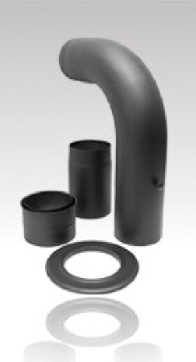SET Rauchrohrbogen glattgezogen 90° 600 x 500, Doppelwandfutter, Rosette, Rauchröhre 250, Ø 150 x 2 mm, Farbe schwarz
